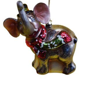Elephant glass christmas ornament with top hat & scarf